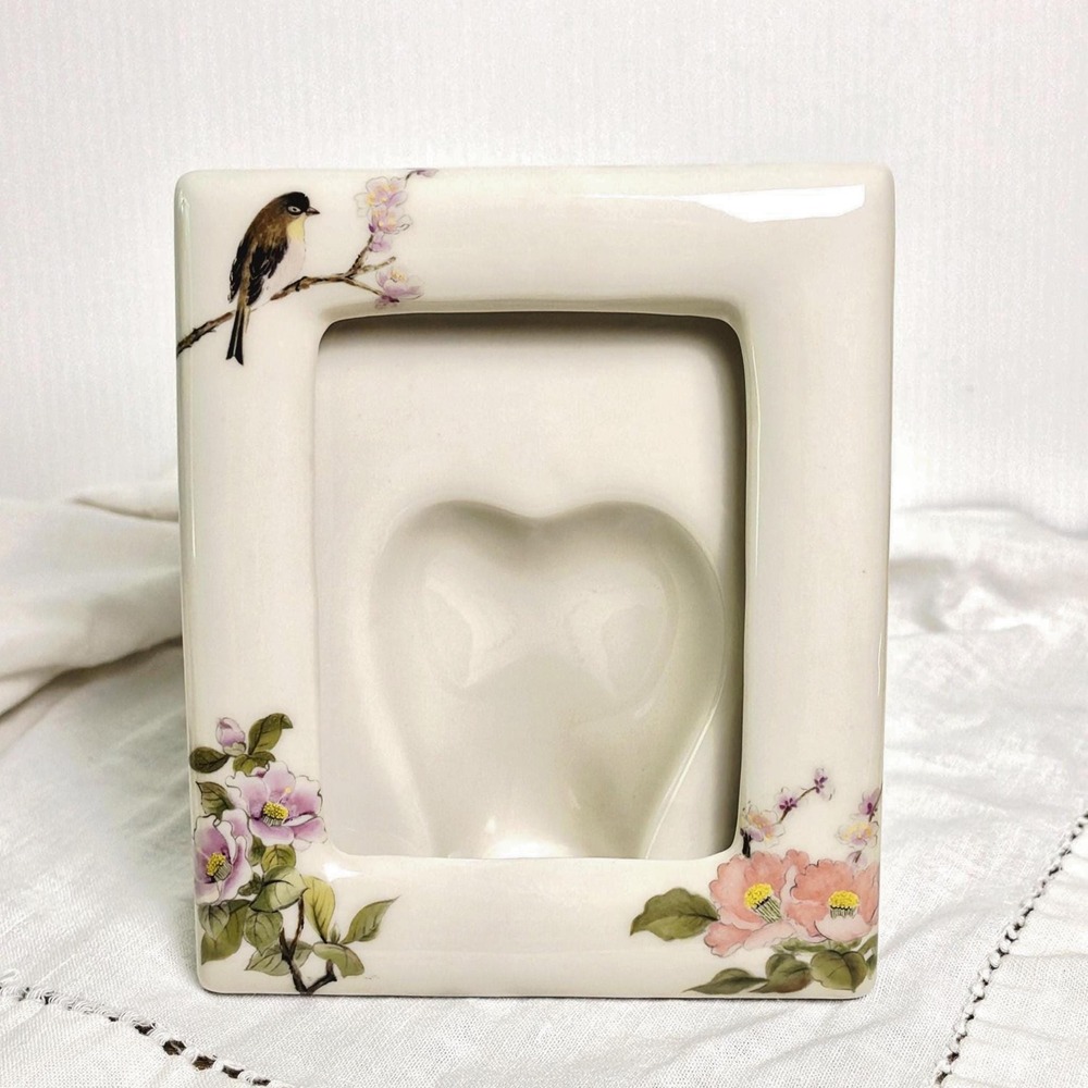 Vintage Takahashi Picture Frame, Floral Porcelain Cottagecore Frame